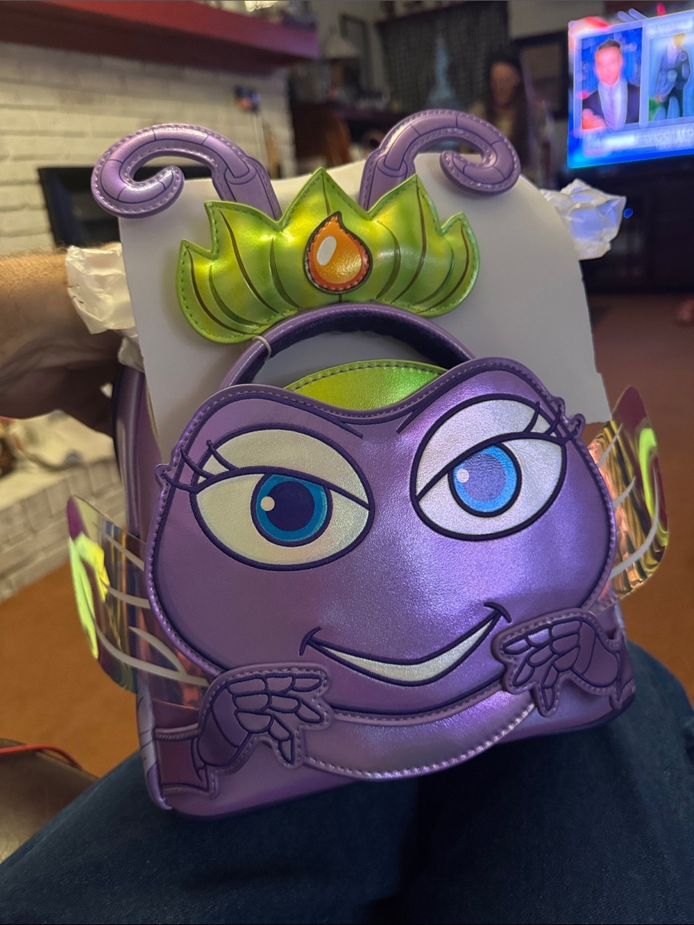 Loungefly Shimmery Purple Bug Mini Backpack with Green Crown